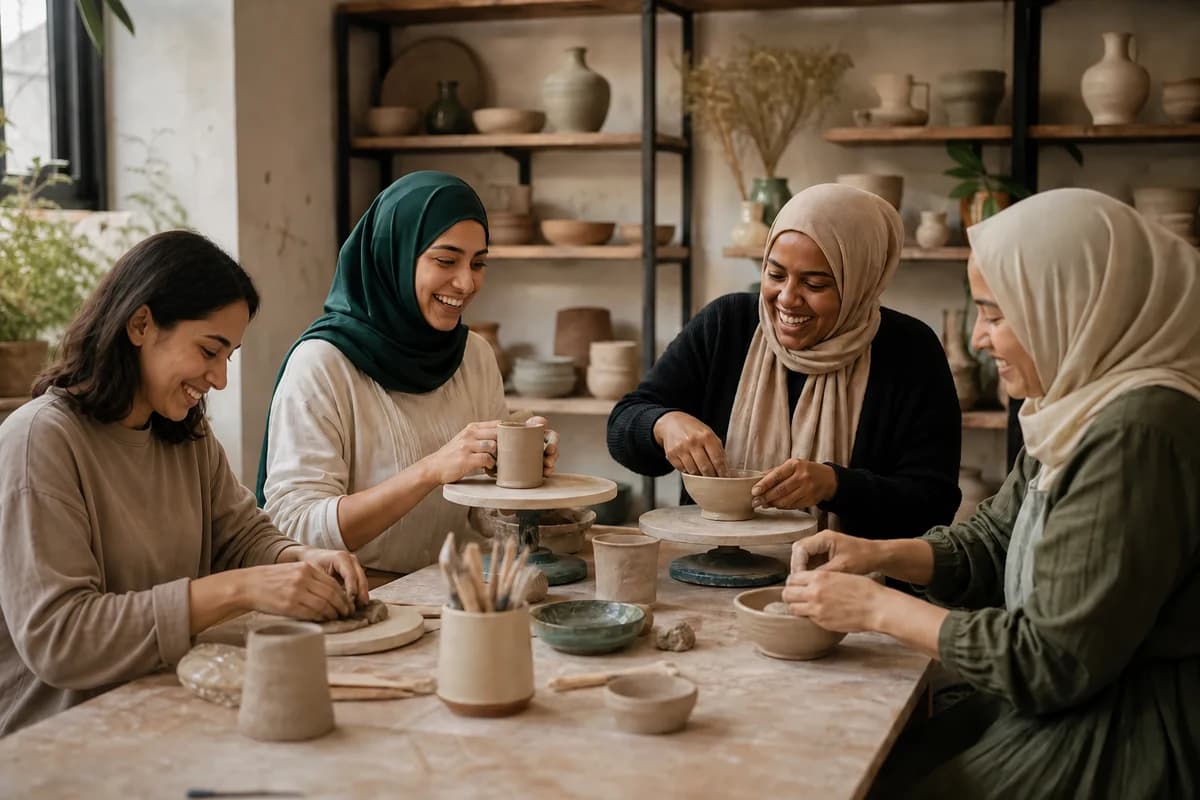 Muslim women enjoying a sisters-only pottery workshop